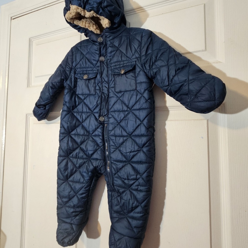 Perry Ellis baby Navy Blue Quilted Hooded snowsuit‎ size 6/9 Months Jumpsuit - Picture 11 of 13